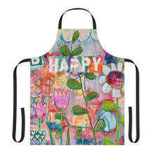 Load image into Gallery viewer, Floral "Be Happy" Apron — Colorful Garden Art Kitchen Apron