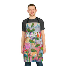 Load image into Gallery viewer, Floral "Be Happy" Apron — Colorful Garden Art Kitchen Apron