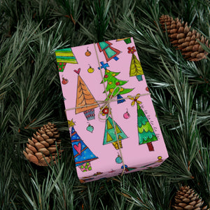 Pink Christmas Tree Gift Wrap Papers