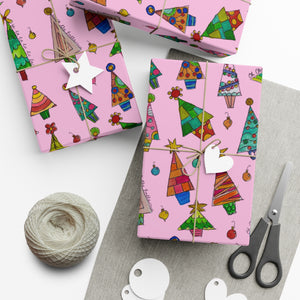 Pink Christmas Tree Gift Wrap Papers