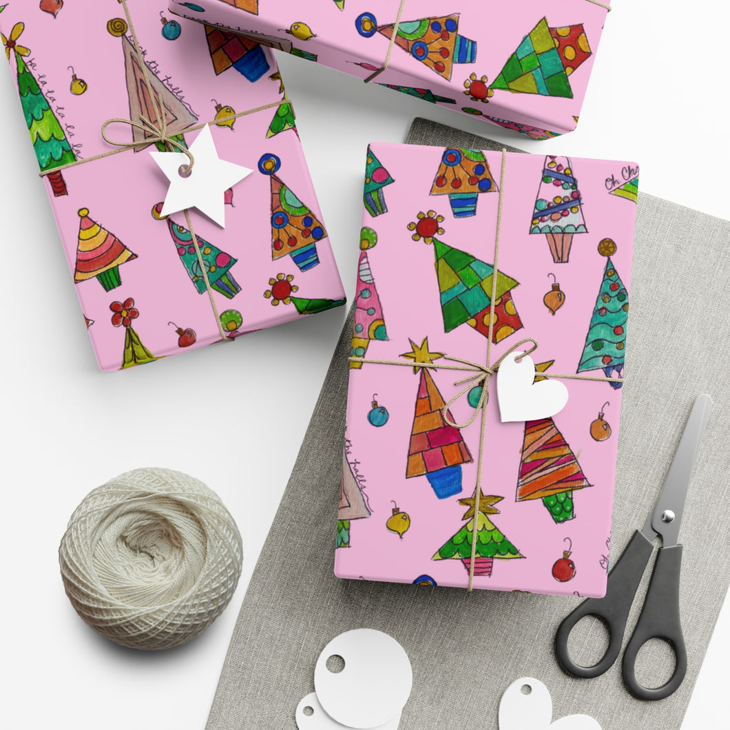 Pink Christmas Tree Gift Wrap Papers