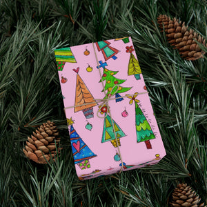 Pink Christmas Tree Gift Wrap Papers