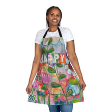 Load image into Gallery viewer, Floral "Be Happy" Apron — Colorful Garden Art Kitchen Apron
