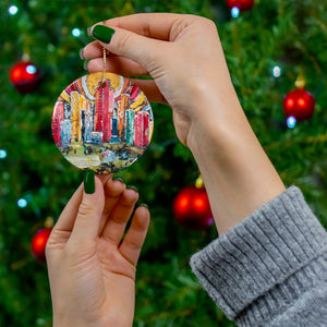 Vibrant Cityscape Ceramic Ornament - Colorful Holiday Decor