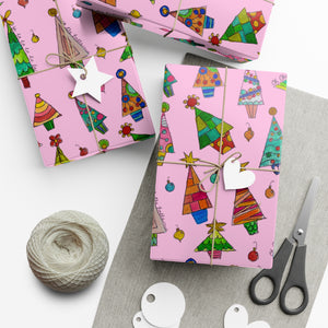 Pink Christmas Tree Gift Wrap Papers