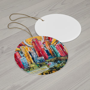 Vibrant Cityscape Ceramic Ornament - Colorful Holiday Decor